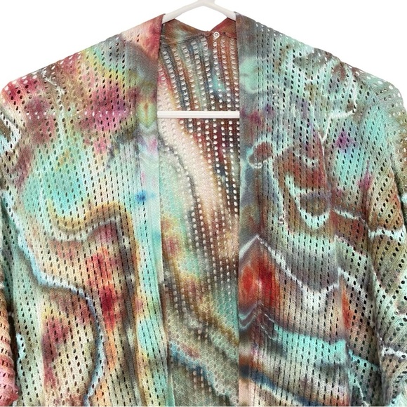 Handmade Tie Dye Cardigan Sweater Womens Size Small XS Mesh Knit Wearable Art - Picture 3 of 14